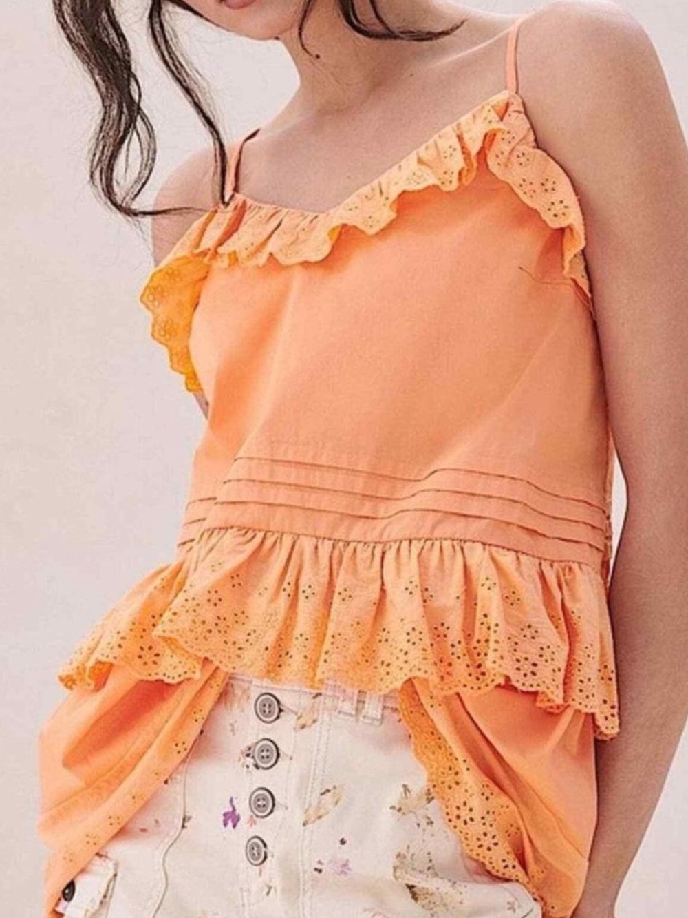 Anthropologie Orange Ruffled Women's Top
